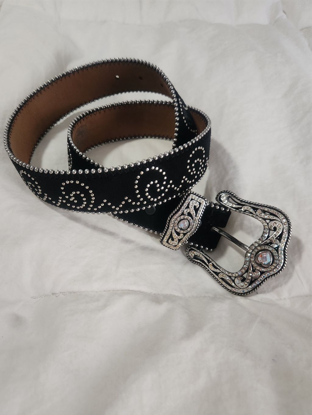 Tony Lama Belt Black Suede Rhinestones Size 30 Nashville Rockabilly